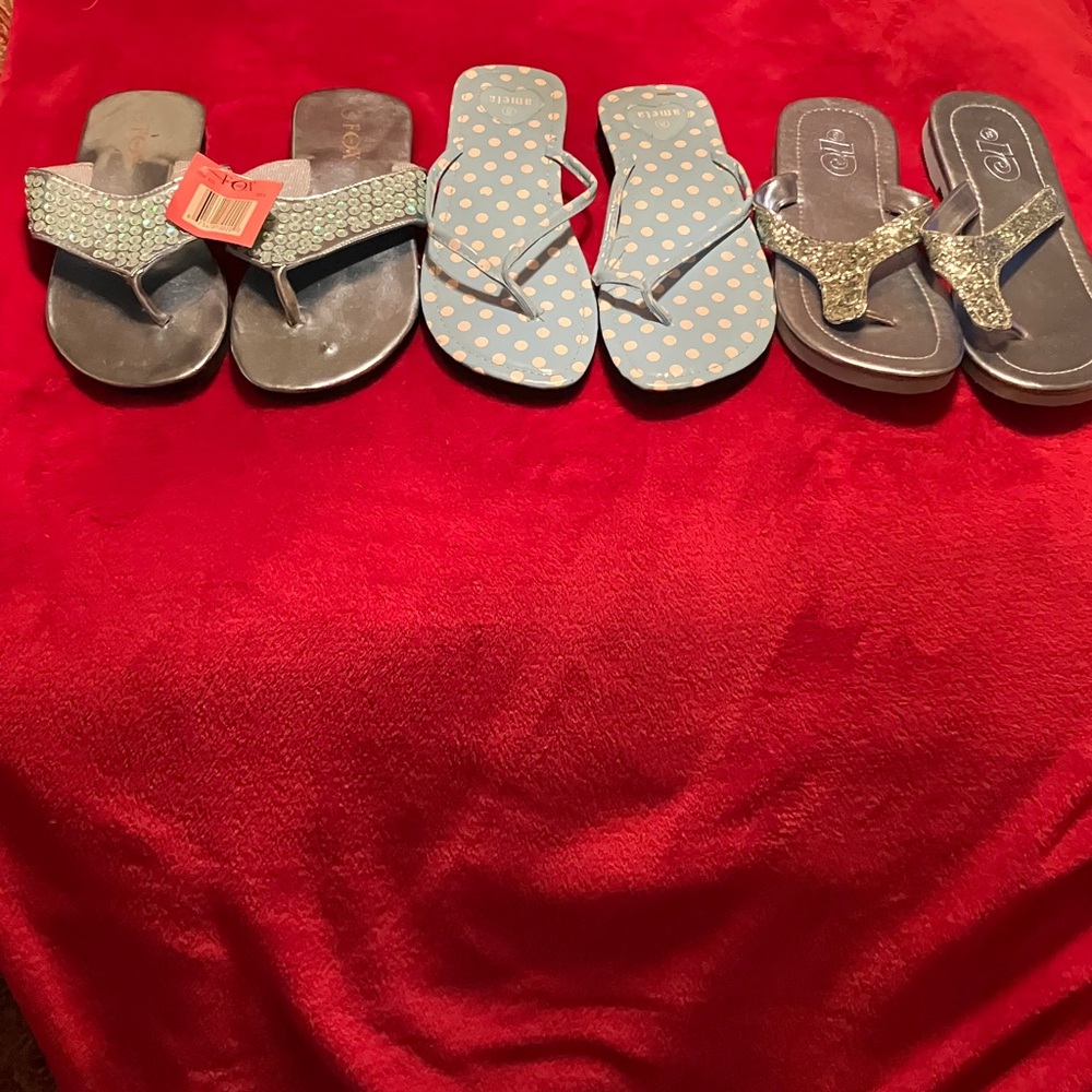 Fox Light Blue Polka Dot blue with sequence and blue with glitter flip-flops